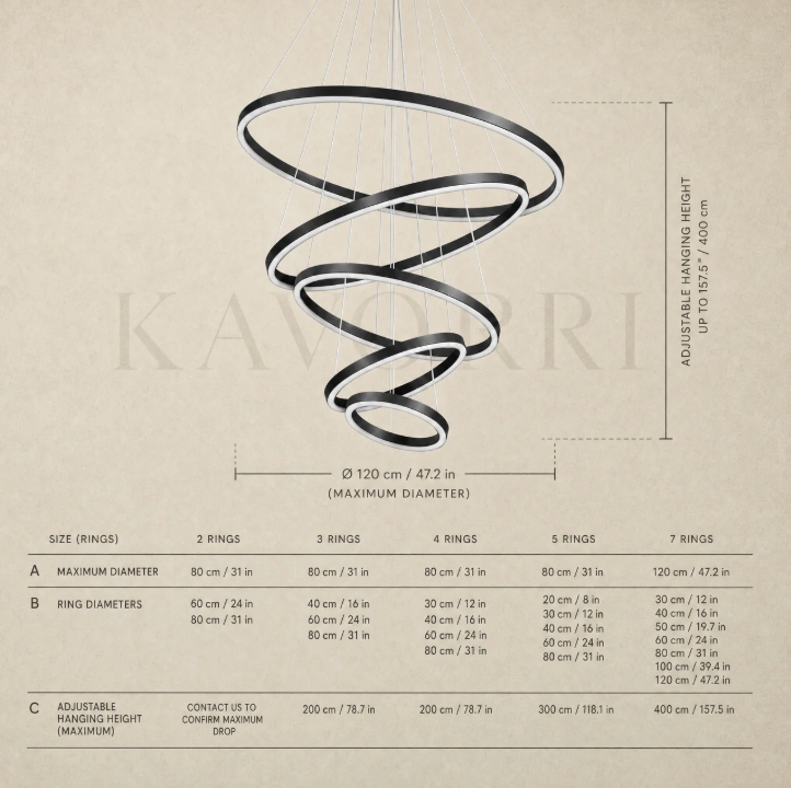Spiral Chandelier – Stainless Steel, LED – Alina dimensions