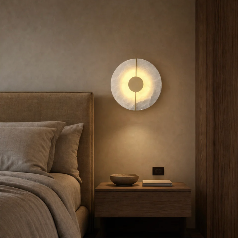 Carrara marble wall light in a contemporary interior
