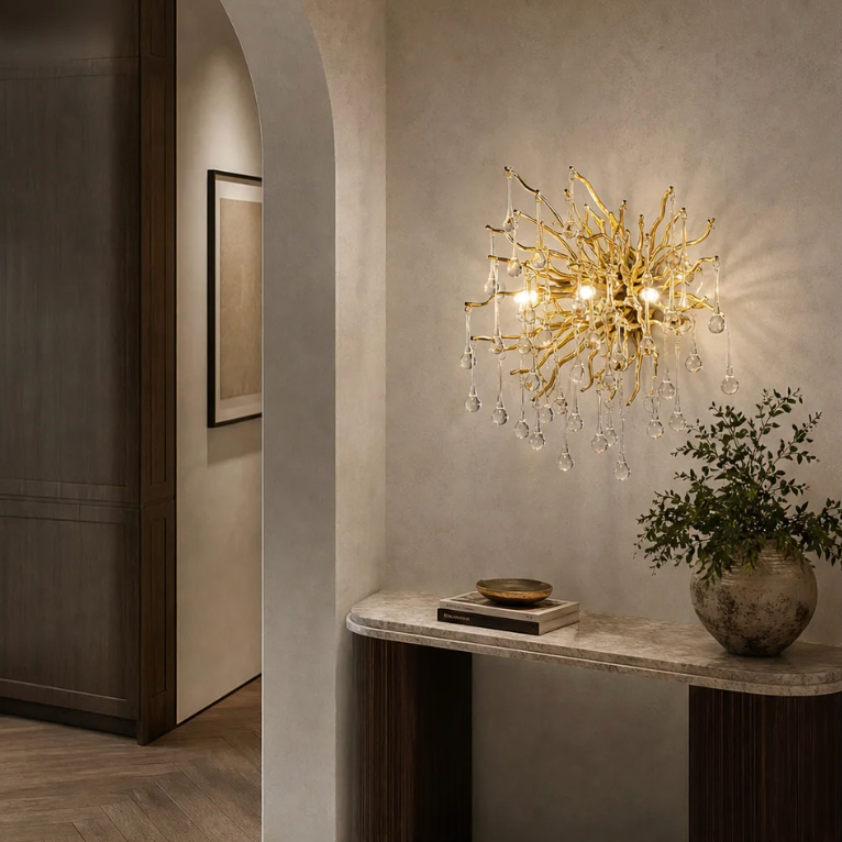 Dribble crystal wall light in a contemporary interior