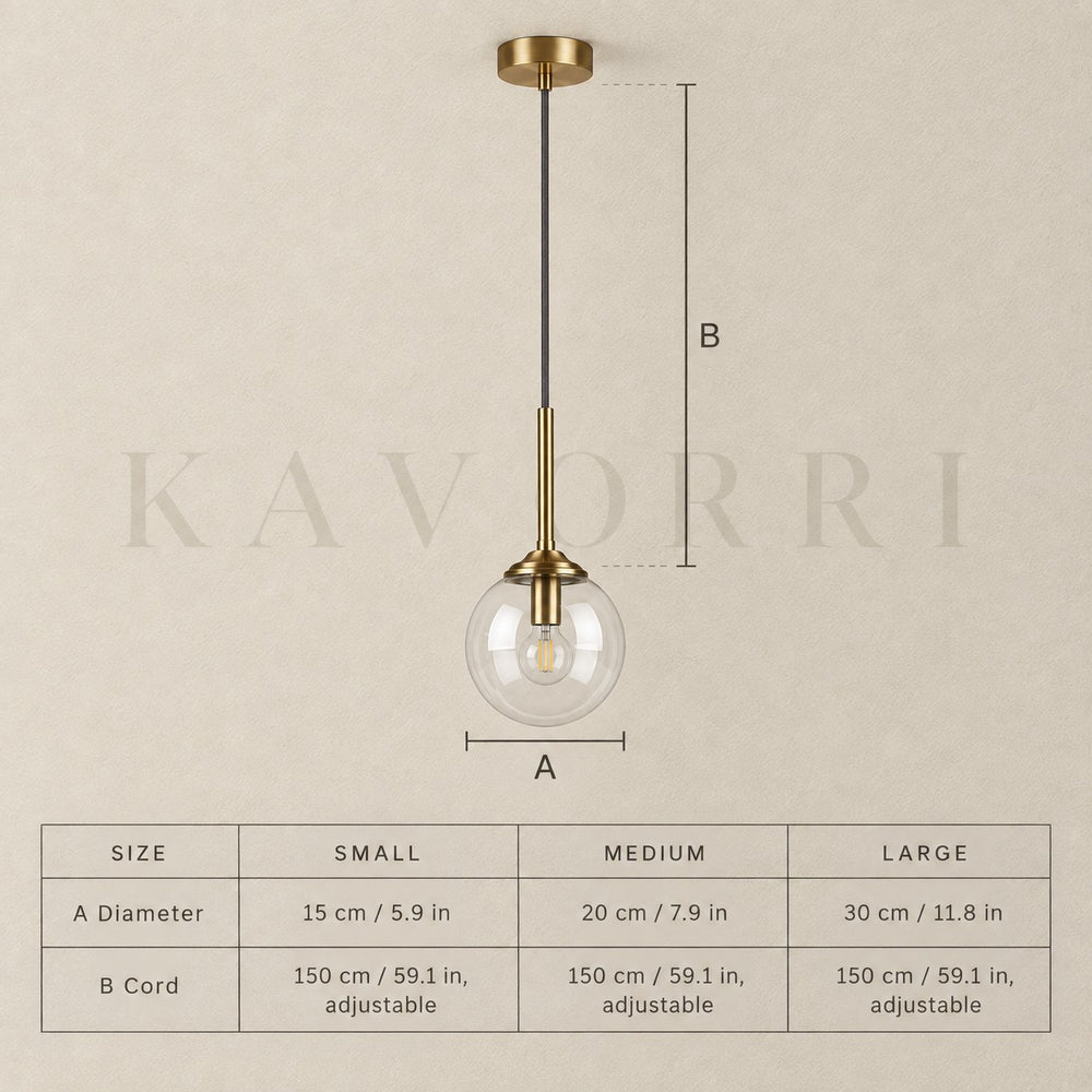 Glass Pendant Light – LED – Bethanie dimensions
