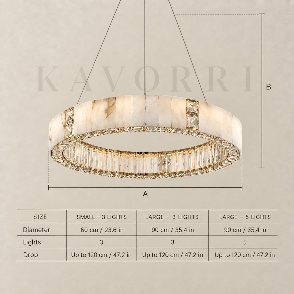 Marble Chandelier – Dimmable LED – Harmoni dimensions