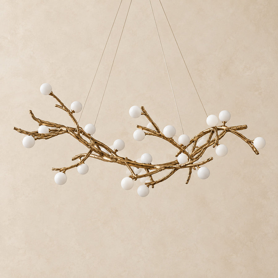 Rustic Tree Branch Chandelier – Frosted Glass, LED – Mira