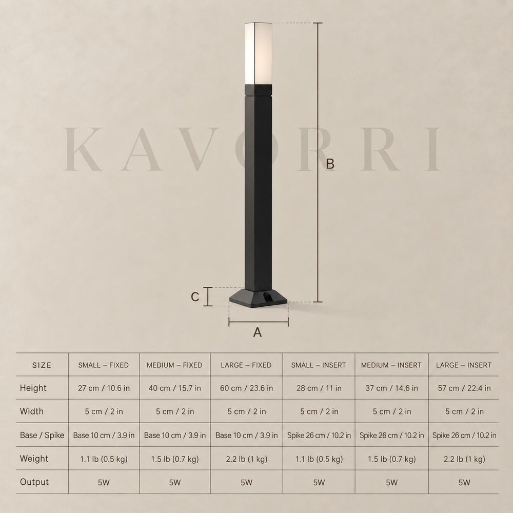 Outdoor Bollard Light – Die-Cast Aluminium + Acrylic Diffuser, LED – Rumi dimensions